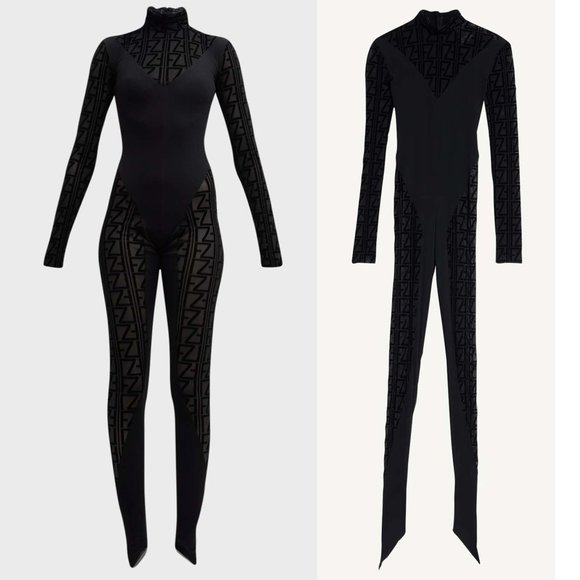 NwT size L 10-12 FUZZI Mock Neck Black Semi Sheer Bodysuit ULTRA SEXY - Picture 7 of 7